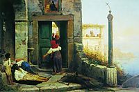 Sick man at the walls of a Catholic monastery, 1874, bronnikov