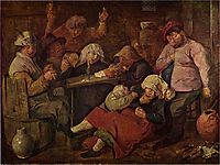 Inn with drunken peasants, c.1625, brouwer