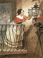Italian Woman Lightning a Lamp in front of the Image of Madonna, 1835, bryullov