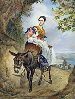 Portrait of O. P. Ferzen on a Donkeyback, 1835, bryullov