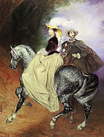 Portrait of Ye. Mussart and E. Mussart. (Riders), 1849, bryullov
