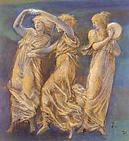 Three Female Figures  Dancing And Playing, burnejones