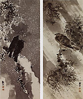 A Black Hawk and Two Crows, buson