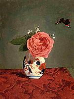 Garden Rose and Blue Forget Me Nots in a Vase, c.1878, caillebotte