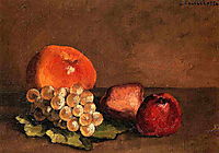 Peaches, Apples and Grapes on a Vine Leaf, c.1878, caillebotte