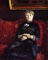 Woman Sitting on a Red Flowered Sofa, 1882, caillebotte