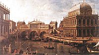 Capriccio: a Palladian Design for the Rialto Bridge, with Buildings at Vicenza, c.1745, canaletto