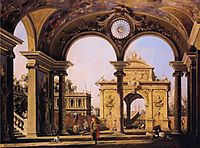 Capriccio of a Renaissance Triumphal Arch seen from the Portico of a Palace, 1755, canaletto