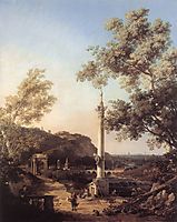 Capriccio: River Landscape with a Column, c.1754, canaletto