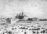 Padua: The Prato della Valle with Santa Giustinia and the Church of Misericordia, c.1740, canaletto