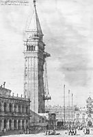 The Piazzetta: Looking North, the Campanile under Repair, 1745, canaletto