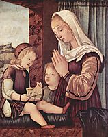 Virgin Mary and John the Baptist, praying to the child Christ , c.1500, carpaccio