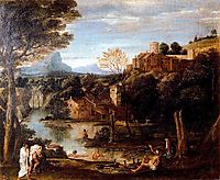 Landscape with bathers, carracci