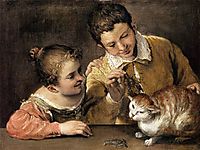 Two Children Teasing a Cat, 1590, carracci