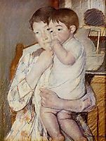 Baby in His Mother-s Arms, Sucking His Finger, 1889, cassatt