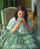 Françoise in Green, Sewing, 1909, cassatt