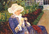 Lydia crocheting in the garden at marly, 1880, cassatt