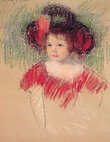 Margot in Big Bonnet and Red Dress, 1902, cassatt