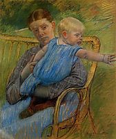 Mathilde Holding a Baby Who Reaches out to the Right, c.1889, cassatt