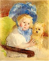 Simone in a Large Plumed Hat, Seated, Holding a Griffon Dog, c.1903, cassatt