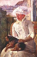 Susan on a balcony holding a dog, c.1883, cassatt