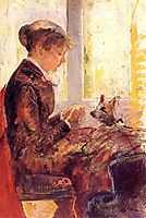 Woman by a Window Feeding Her Dog, c.1880, cassatt