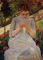 Young Woman Sewing in the garden, 1882, cassatt