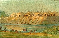 A village of the Hidatsa tribe at Knife River, 1832, catlin