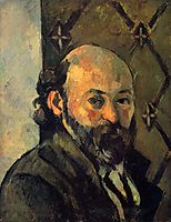 Self-portrait in front of olive wallpaper, 1881, cezanne