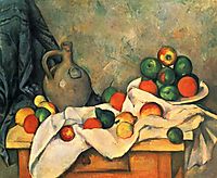 Still Life, Drapery, pitcher, fruit bowl, 1893-1894, cezanne