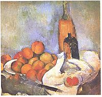 Still life with bottles and apples, cezanne