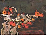 Still life with a fruit dish and apples, cezanne