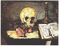 Still life with skull, candle and book, 1866, cezanne