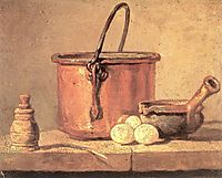 Still Life of Cooking Utensils, Cauldron, Casserole and Eggs, c.1734, chardin