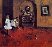 Children Playing Parlor Croquet, sketch, 1888, chase