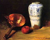 Still Liife with China Vase, Copper Pot, an Apple and a Bunch of Grapes, chase