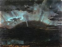 Aurora Borealis, Mt Desert Island, from Bar Harbor, Maine, 1860, church