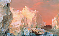 Icebergs and Wreck in Sunset, 1860, church