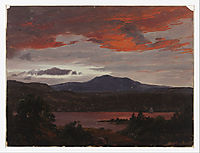 Turner Pond with Pomola Peak and Baxter Peak, Maine, 1853, church