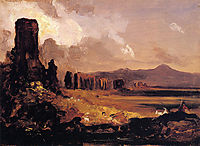 Campagna di Roma, study for -Aqueduct near Rome-, 1832, cole