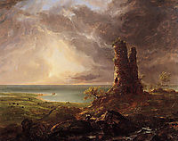 Romantic Landscape with Ruined Tower, 1832-1836, cole