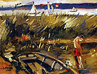 Punt in the Reeds at Muritzsee, 1915, corinth