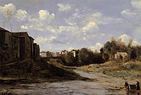 The Banks of the Midouze, Mont de Marsan, as Seen from the Pont du Commerce, 1872, corot