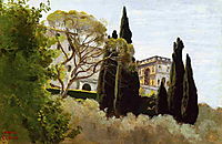 The Facade of the Villa d Este at Tivoli, View from the Gardens, 1843, corot