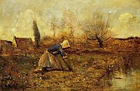Farmer Kneeling Picking Dandelions, c.1865, corot