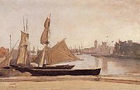 Fishing Boats Tied to the Wharf, corot