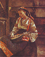 Italian Woman Sitting and Playing the Mandolin, 1870, corot