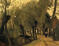 LaBuissiere, near Bethune (pas de Calais) Lane Bordered by Willows, 1874, corot