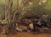 Lormes Shepherdess Sitting under Trees beside a Stream, 1842, corot