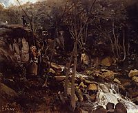 Lormes, A Waterfall with a Standing Peasant, Spinning Wool, 1842, corot